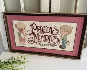 1980s Precious Moments Cross Stitch | Framed Collector Needlework Art